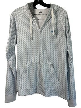 Belong Designs Women Sweatshirt Large Blue White Geometric Zip Hoodie Versatek